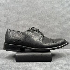 David Eden Mens Black Exotic Ostrich Crocodile Embossed Leather Oxfords 10.5